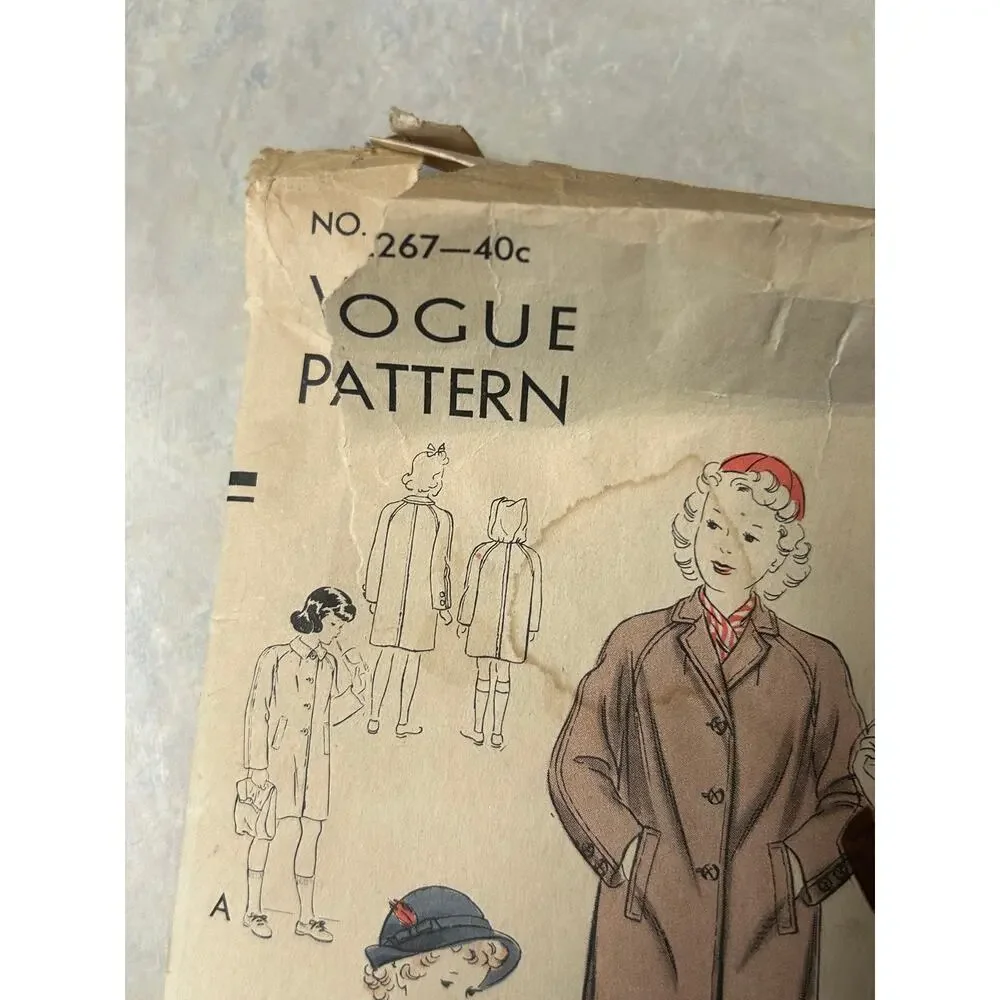 Vintage 1940's Vogue‎ Pattern #2267 Children's Coat Size 6 Years